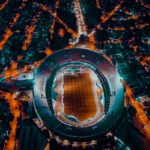 stadium lit up at night