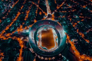 stadium lit up at night